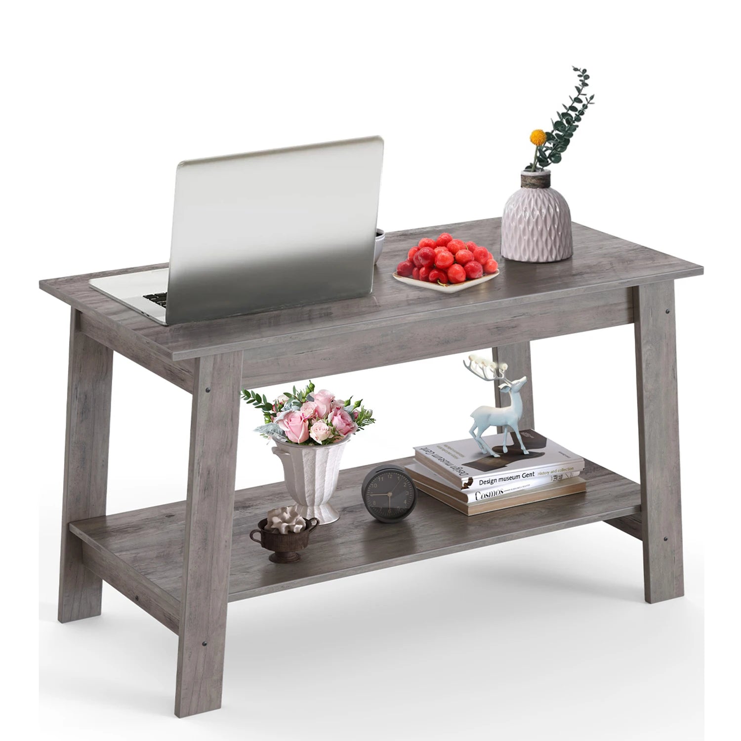 Table Basse Rectangulaire, Design Moderne avec Double Étagère de Rangement - RUSTICA DUO
