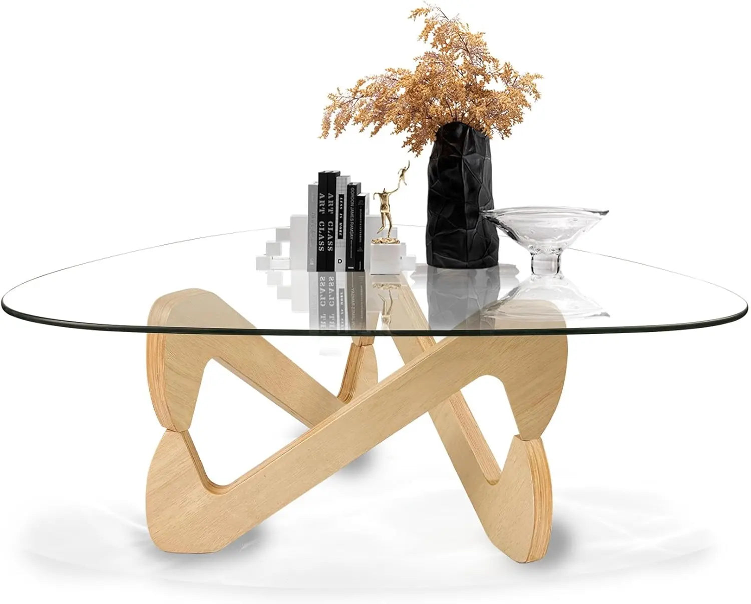 Table Basse Triangulaire en Verre Trempé et Bois Massif, Design Mid-Century - ARTÉVA